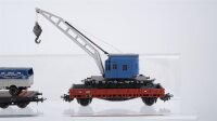 Märklin/Bramos/Sachsenmodelle H0 Konvolut Rolldachwagen, Schwerlastflachwagen mit 2 LKW, Niederbordwagen 2-achsig, Niederbordwagen 4-achsig, Kranwagen, DB