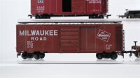 Roco H0 Konvolut 2 Schwerlast-Niederflurwagen, 2 gedeckte Güterwagen "A.T.S.F. 146285, MILW 19042", Caboose "A.T.S.F. 3851" USA