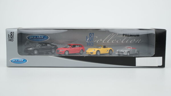 Welly H0 Fahrzeug-Set Premium Collection (Peugeot, Audi, Porsche, Mercedes-Benz)