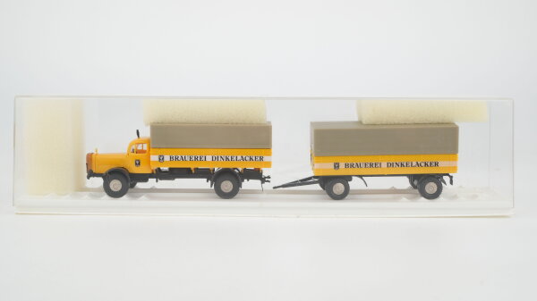Brekina H0 4402 Mercedes Pritschenhängerzug Brauerei Dinkelacker