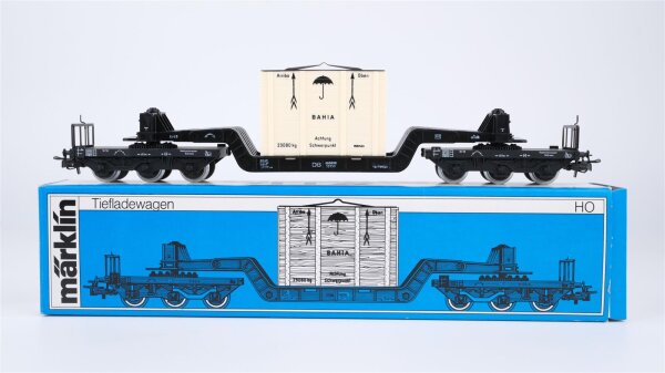 Märklin H0 4618 Tiefladewagen mit Übersee-Kiste  SST 53  St 52 der DB
