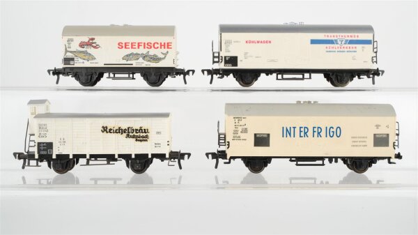 Fleischmann H0 Konvolut Güterwagen Kühlwagen „Seefische, Transthermos, Interfrigo“, Kühlwagen mit Bremserhaus (Reichsbräu) DB,FS