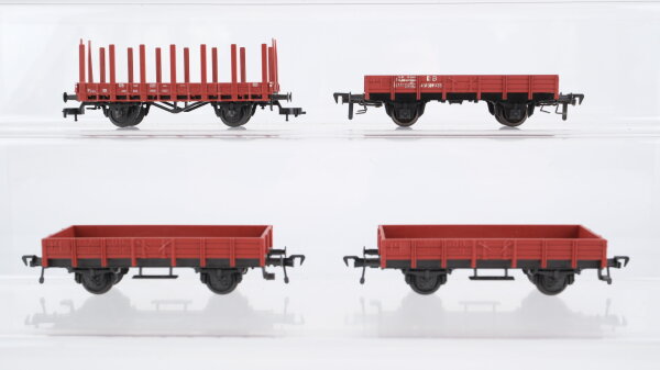 Fleischmann H0 Konvolut Güterwagen 3 Niederbordwagen, 1 Rungenwagen DB