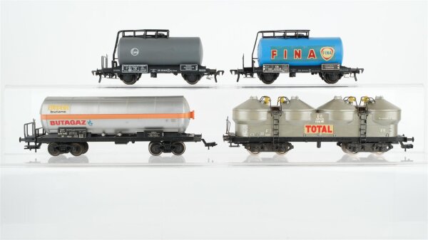 Fleischmann H0 Konvolut Güterwagen Kesselwagen „Eva, Fina“, Kesselwagen 4-achsig „Butagaz“, Silowagen 4-achisg „Total“ DB,SNCF