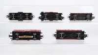 Märklin H0 Konvolut 1 Schotterwagen, 2 gedeckete Güterwagen, 1 offener Güterwagen mit Holzladung und Bremserhaus, 1 Niederbordwagen 2 achsig DB