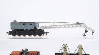 Fleischmann H0 Konvolut Kranwagen mit Kranbegleitwagen, Gegengewichtswagen (Spnnseile ausgeleiert) DB