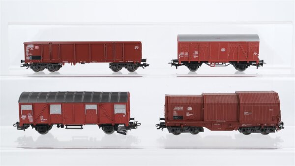 Märklin H0 Hochbordwagen 4-achsig, Teleskophubenwagen 4-achisg, 2 gedeckte Güterwagen 2-achisg DB