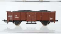 Lima H0 Konvolut 2 Niederbordwagen mir Bremserhaus (Thyssenrohr, Holzladung), Hochbordwagen mit Kohleladung, Niederbordwagen FS Italia/u.a. (Kupplungen fehlen z.T.)