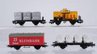 Klein Modellbahn H0 Konvolut 2 Behältertragwagen (Von Haus zu Haus), Tankwagen (Shell), gedeckter Güterwagen (25 Jahre Kleinbahn) (Abbrüche)