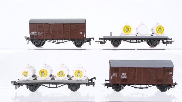 Liliput H0 Konvolut 2 geschlossene Güterwagen, 2 Behältertragwagen (Molkereiverband für Niederösterreich) ÖBB u.a. (Ladung unvollständig)