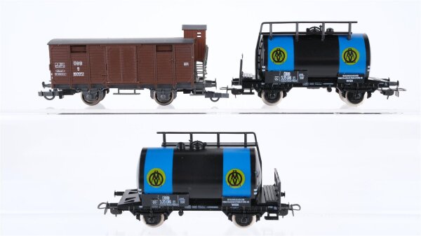 Unbekannt H0 Konvolut 2 Kesselwagen (MV), geschlossener Güterwagen mit Bremserhaus ÖBB