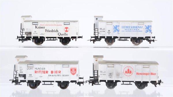 Unbekannt H0 Konvolut 4 Kühlwagen mit Bremserhaus 2 achsig (Ritter Bier/ Löwenbrau/ Henninger Bier/ Kaiser Friedrich Quelle) DB