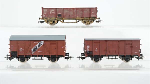 Piko H0 Konvolut 2 gedeckte Güterwagen, 1 offener Güterwagen, 2 achsig DB (teilweise patiniert)