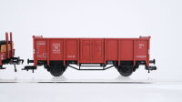 Fleischmann H0  Konvolut 3 Rungenwagen, 1 Rungenwagen mit Ladung, 1 offener Güterwagen, 2 achsig DB (Rungen fehlen teilweise)
