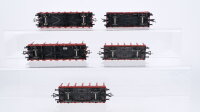 Fleischmann H0  Konvolut 3 Rungenwagen, 1 Rungenwagen mit Ladung, 1 offener Güterwagen, 2 achsig DB (Rungen fehlen teilweise)