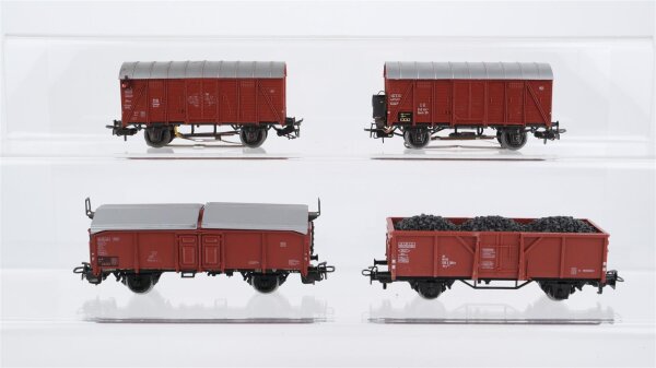 Märklin H0 Konvolut Hochbordwagen mit Kohleladung, 2 geschlossene Güterwagen, Schiebedachwagen DB