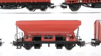 Märklin H0 Konvolut Sebstentladewagen, Hochbordwagen mit Holzladung, gedeckter Güterwagen, Rungenwagen, Niederbordwagen 4-achisg DB (Rungen fehlen)