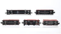 Märklin H0 Konvolut Sebstentladewagen, Hochbordwagen mit Holzladung, gedeckter Güterwagen, Rungenwagen, Niederbordwagen 4-achisg DB (Rungen fehlen)