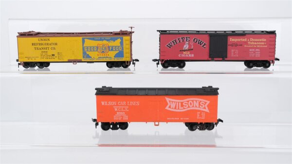 Unbekannt H0 Konvolut US Güterwagen "White Owl Cigars", Kühlwagen "Good Food", "Wilsons", 4-achsig