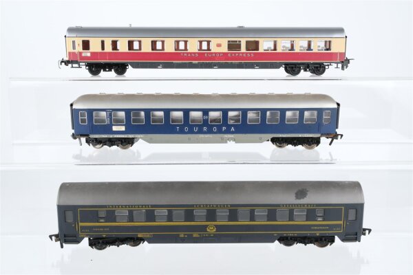 Fleischmann H0 Konvolut Gesellschaftswagen "TEE" 1.Kl., Personenwagen 1.Kl. blau, Schlafwagen "CIWL" blau DB/u.a.