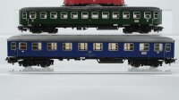 Märklin H0 Konvolut Personenwagen 2.Kl. grün, Personenwagen 1.Kl. blau, Schienenbus-Begleitwagen rot, DB