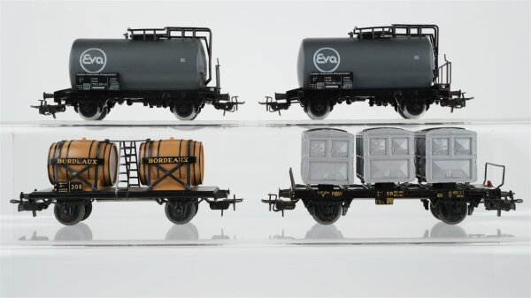 Märklin H0 Konvolut 2 Kesselwagen "Eva" Weinfasswagen "Bordeaux" Behältertragewagen "Von Haus zu Haus" DB (Abbruch)