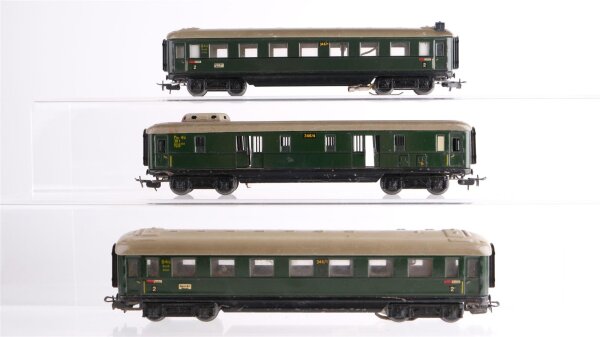 Märklin H0 Konvolut Personenwagen "346/1" 2.Kl., Personenwagen "346/1" mit Zugschluss 2.Kl., Packwagen "346/4" Blech Nebenbahn (ungetestet)