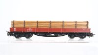 Märklin H0 Konvolut 2 Niederbordwagen 2-achsig, 2 Niederbordwagen 4-achsig, Niederbordwagen mit Ladung "Holzbretter" DB