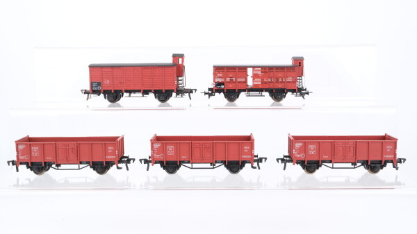 Fleischmann H0 Konvolut Tiertransportwagen mit Bremserhaus, geschlossener Güterwagen mit Bremserhaus, Hochbordwagen DB