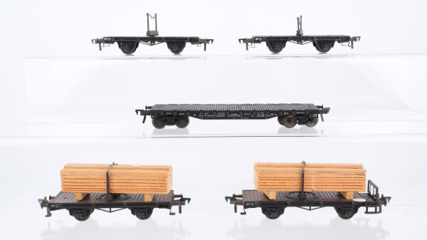 Fleischmann H0 Konvolut Drehgestellwagen teilweise mit Holzladung, Flachwagen DB u.a.
