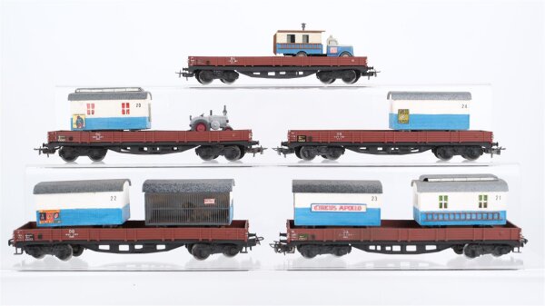 Märklin H0 Konvolut Niederbordwagen mit Ladung "Circus Apollo" DB (Ladung teilweise geklebt)