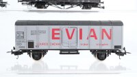 Unbekannt H0 Konvolut Kesselwagen "ÖMV", Kühlwagen "Evian", gedeckter Güterwagen, Hochbordwagen ÖBB/SNCF/N.S.B. (Kupplung fehlt)