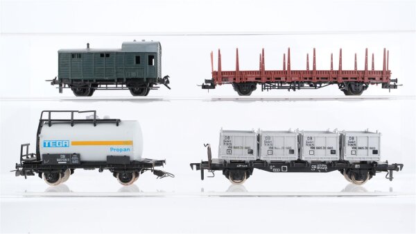 Piko/u.a.H0 Konvolut Behältertragwagen Von Haus zu Haus mit Bremserbühne Kesselwagen TEGA Rungenwagen Güterzugbegleitwagen DB