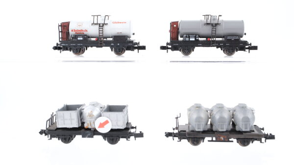 Arnold N Konvolut Behältertragwagen "Von Haus zu Haus" mit Bremserbühne, Kesselwagen "Vollrath Nürnberg Glühwein" u.a. mit Bremserhaus K.Sächs.Sts.E.B./DR u.a.