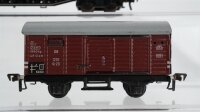 Fleischmann H0 Konvolut Kühlwagen "Sillan", Schiebedachwagen "Bauknecht" 4-achsig, gedeckter Güterwagen, Flachwagen 4-achsig DB