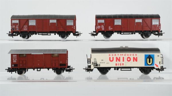 Märklin H0 3 Gedeckte Güterwagen braun, Bierwagen "Dortmunder Union" DB/FS (Abbruch)