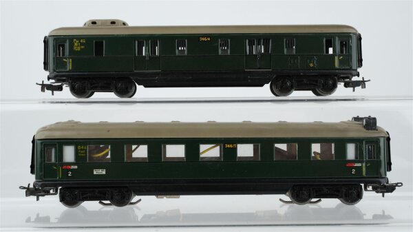Märklin H0 Konvolut Personenwagen "346/1" 2.Kl. beleuchtet, Packwagen "346/4" (ungetestet)