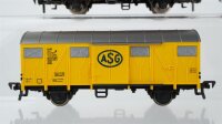 Fleischmann H0 Konvolut Gedeckte Güterwagen "ASG" gelb, gedeckter Güterwagen braun, Hochbordwagen, Kranwagen DB/u.a.
