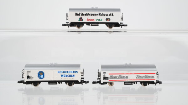 Märklin Z Konvolut Kühlwagen "König Pilsener", "Hofbräuhaus München", "Rothaus Pils" DB u. a.