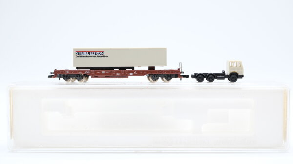 Märklin Z 8662 Huckepackwagen mit Auflieger+LKW "Stiebel Eltron" DB