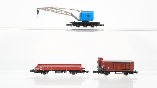 Märklin Z Konvolut Kranwagen Niederbordwagen gedeckter Güterwagen m. Bremserhaus DB u.a.