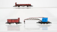 Märklin Z Konvolut Kranwagen Niederbordwagen u. gedeckter Güterwagen m. Bremserhaus DB u.a.