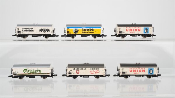 Märklin Z Konvolut Kühlwagen "Dortmunder Union Bier Staufen Bräu Spätenbräu Cerlsberg Reichelbräu" DB u.a.