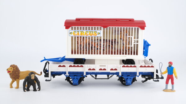 LGB G 4037 Niederbordwagen "Zirkus" mit Käfigwagen "Löwe"