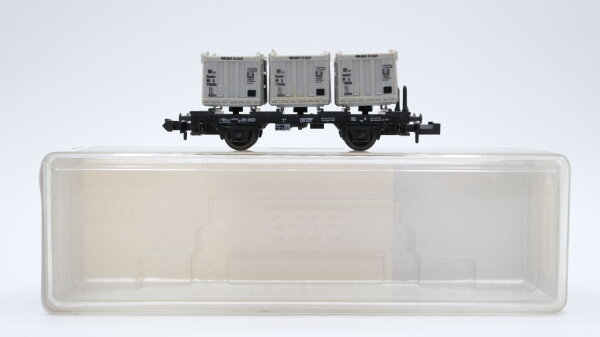 Minitrix N 51 3535 00 Behältertragwagen, Ladung: 3 offene Container BTs 50 DB