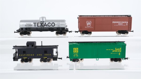Unbekannt H0 Konvolut US Tank Car "Texaco" Box Car "Pennsylvania Sante Fe" Caboose "Baltimore and Ohio" T.C.X. u.a.