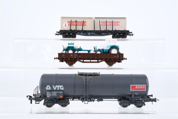 Roco H0 Konvolut Kesselwagen "VTG" Rungenwagen mit Container "Trans Container" Niederbordwagen mit Traktor und Wasserwagen "Circus" DB/ÖBB/u.a. (Abbrüche)