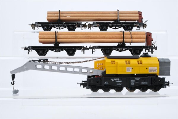 Trix /lLiliputH0 Konvolut Kranwagen 2 Drehschemelwagen-Sets mit Holz DB/BBÖ (unvollständig)