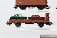 Märklin H0 Konvolut gedeckte Güterwagen Tiertransportwagen Niederbordwagen mit Bremserhaus teilbeladen DB u.a.