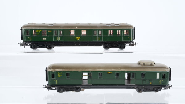 Märklin H0 Konvolut Packwagen "346/4", Postwagen "346/5" Blech (Beleuchtung ungetestet)